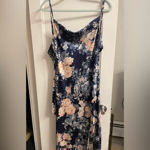 Hello Molly floral midi dress spaghetti straps navy and pink floral